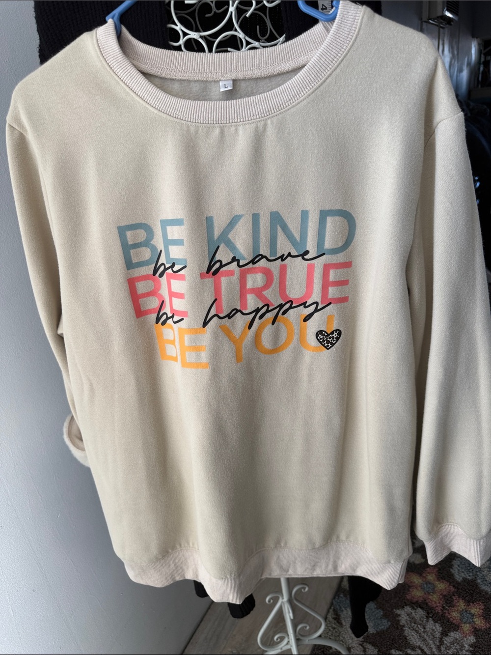 Be Kind Graphic Crewneck Sweatshirt - Cream with Blue, Pink & Yellow Print